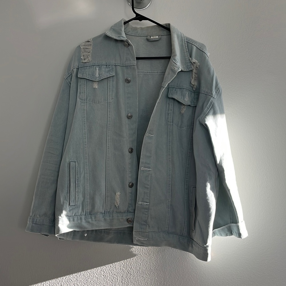 Distressed light jean jacket